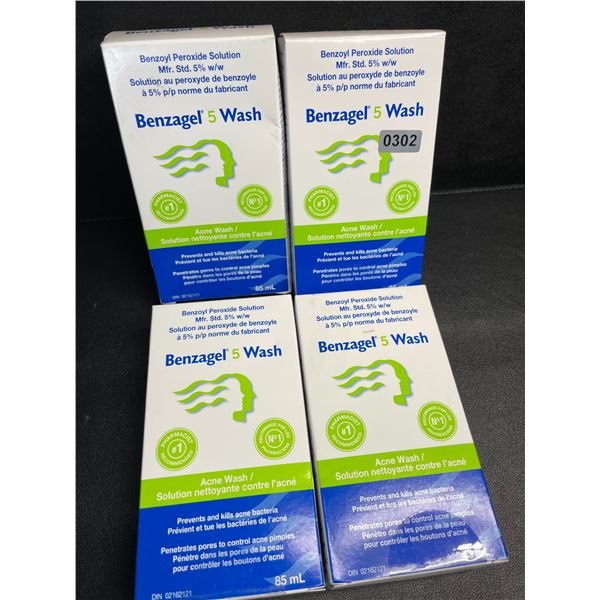 4 Boxes of Benzagel 5 Wash Acne Wash - Prevents/Kills Acne Bacteria (85ml) - New