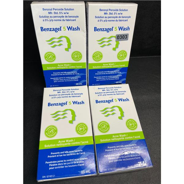 4 Boxes of Benzagel 5 Wash Acne Wash - Prevents/Kills Acne Bacteria (85ml) - New