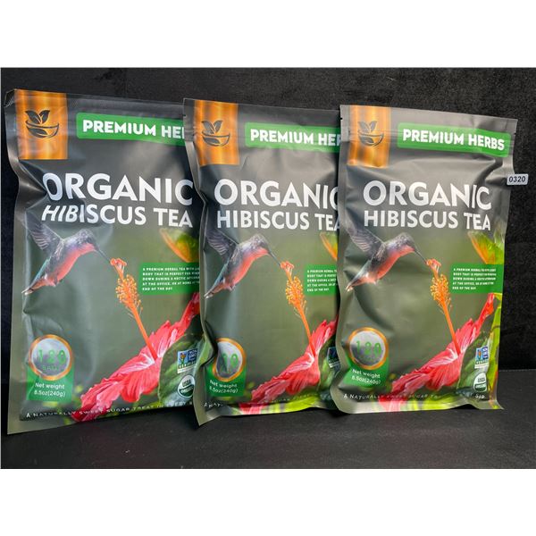 3 Bags of Premium Herbs Organic Hibiscus Herbal Tea - 120 Tea Bags Each - New (Exp: 02/2026)