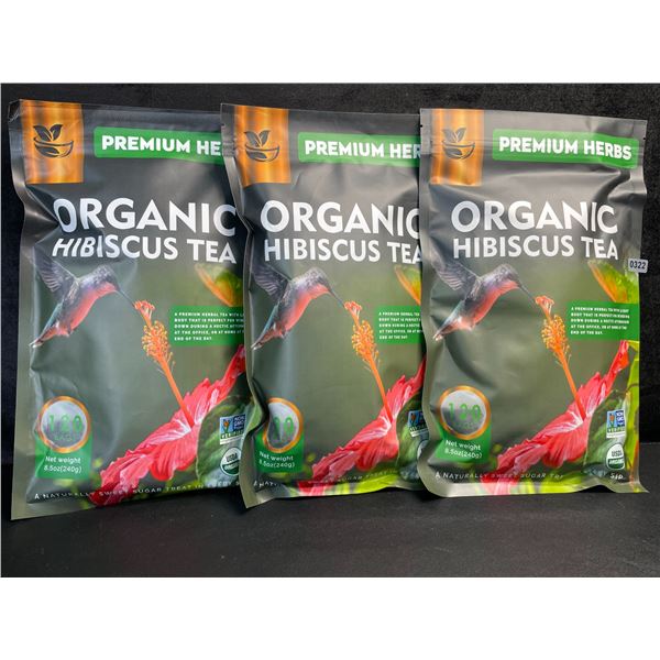 3 Bags of Premium Herbs Organic Hibiscus Herbal Tea - 120 Tea Bags Each - New (Exp: 02/2026)