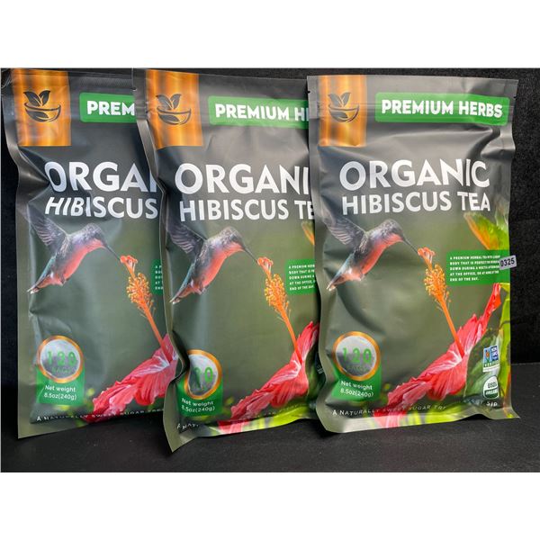 3 Bags of Premium Herbs Organic Hibiscus Herbal Tea - 120 Tea Bags Each - New (Exp: 02/2026)