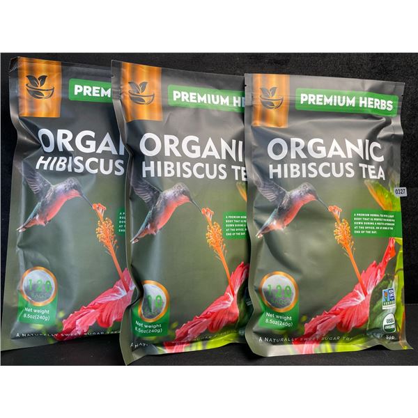 3 Bags of Premium Herbs Organic Hibiscus Herbal Tea - 120 Tea Bags Each - New (Exp: 02/2026)