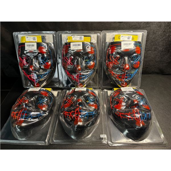 Lot of 6 LED Light-Up Purge Scary Halloween/Cosplay Face Masks - Brand New
