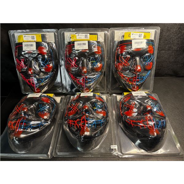 Lot of 6 LED Light-Up Purge Scary Halloween/Cosplay Face Masks - Brand New