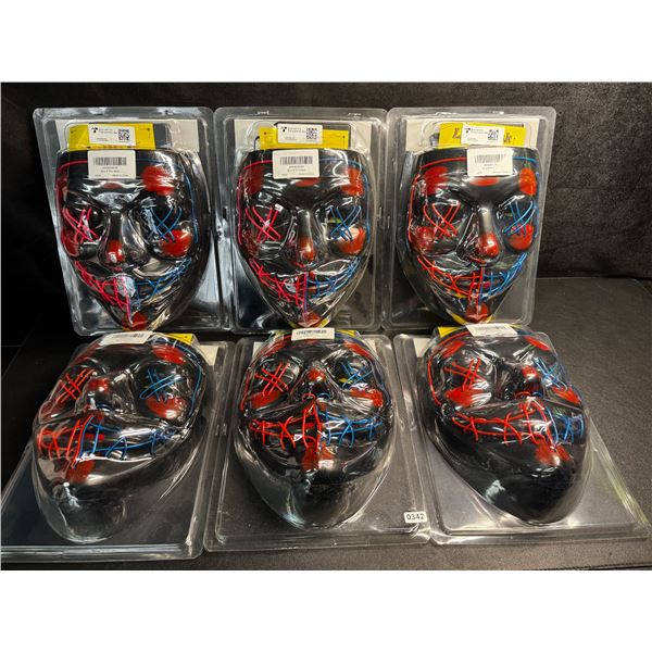 Lot of 6 LED Light-Up Purge Scary Halloween/Cosplay Face Masks - Brand New