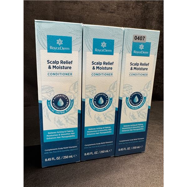 3 RoyceDerm Scalp Relief & Moisture Conditioners (250ml) Moisturizes & Relieves Itching/Flaking; Ne