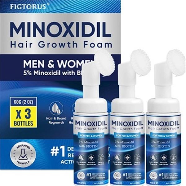 Figtorius 3-Pack of Minoxidil (5%) Hair Growth Foam (60g x 3 bottles) - New Sealed