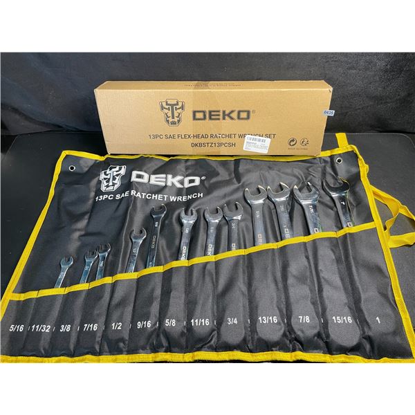 DEKO 13PC Flex-Head Ratcheting Combination Wrench Set (Missing 5/16" Wrench*) - New Otherwise