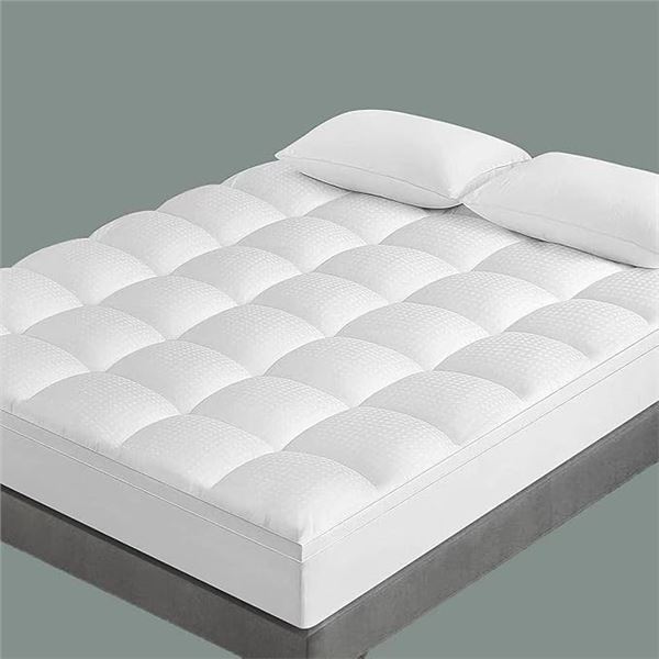 1 Queen-Size Mattress Topper/Extra-Thick Mattress Pad; Cotton Top Cooling/Soft Breathable - NEW