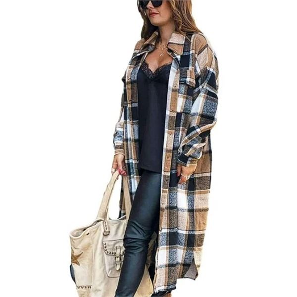 1 Fantaslook Flannel Shirt/Long Pocketed Plaid Shacket Jacket Coat for Women - Size M - New!
