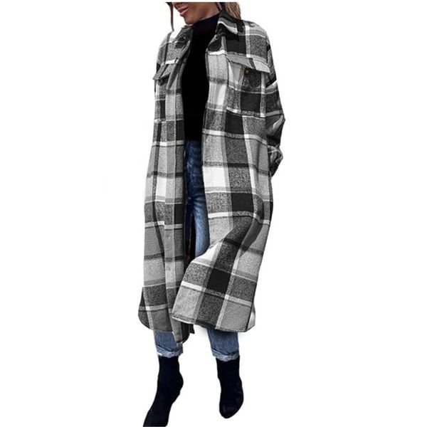 1 Fantaslook Flannel Shirt/Long Pocketed Plaid Shacket Jacket Coat for Women - Size S - New!