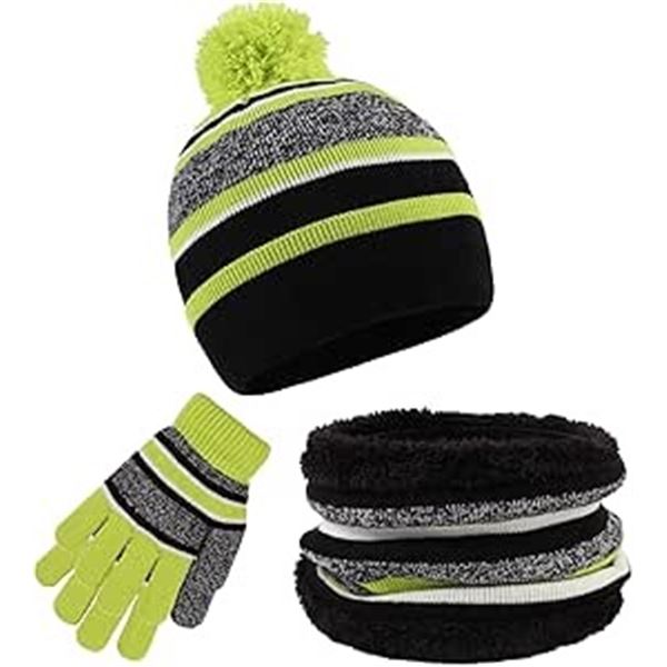 2 Winter Hat/Scarf/Gloves Sets for Boys (Ages 3-8yrs) Green/Black - New