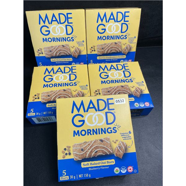 5 Boxes of Made Good Mornings Blueberry Soft Baked Oat Bars - 5 Bars Per Box - New