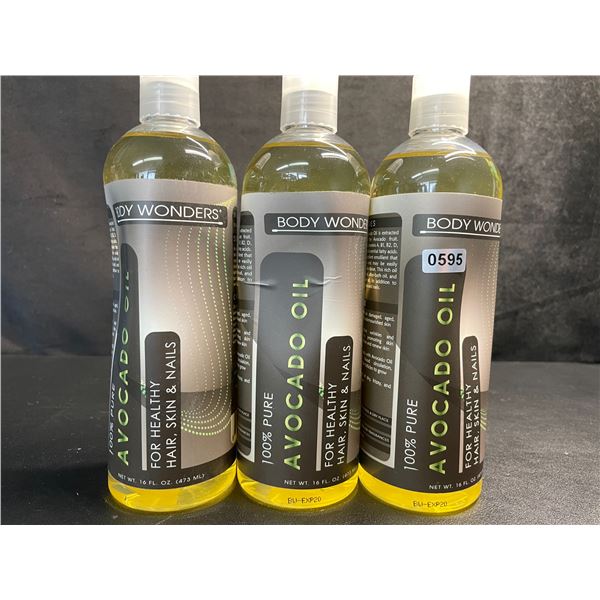 3 Bottles of Body Wonder 100% Pure Avocado Oil (473ml) For Healthy Hair, Skin, & Nails - New