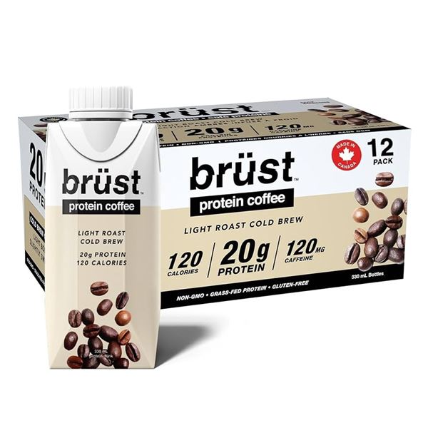 1 Case of Brust Protein Coffee Drinks - 12 x 330ml Bottles - Light Roast - New (BB: NOV 01/2026)