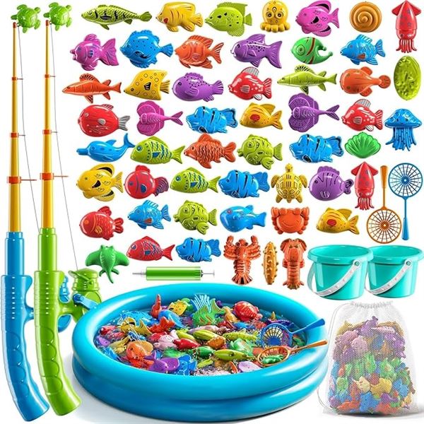 1 Pool Fishing Game/Toy Set for Kids - Inflatable Pool with Rod and Plastic Floating Fishes - New!