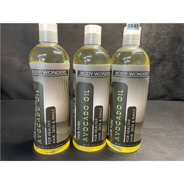 3 Bottles of Body Wonder 100% Pure Avocado Oil (473ml) For Healthy Hair, Skin, & Nails - New