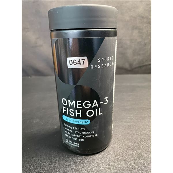 Sports Research Omega-3 Fish Oil Soft Gels - Triple Strength - 180 Softgels - New (BB: 04/2027)