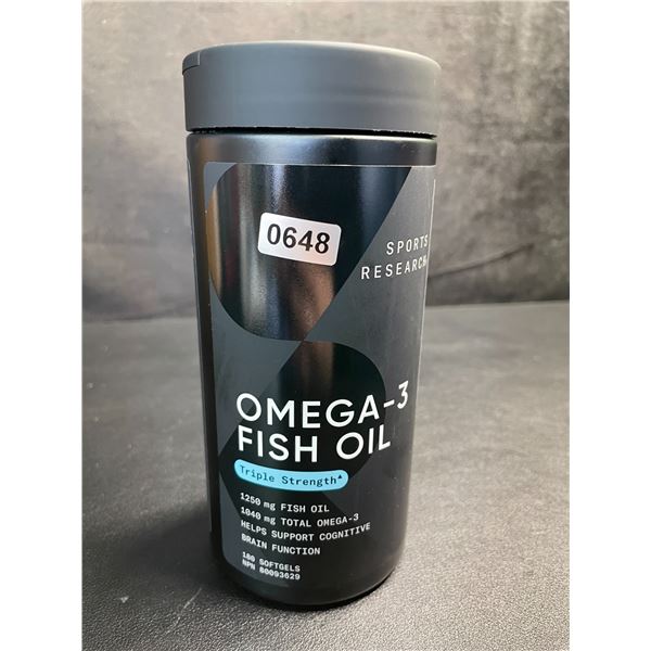 Sports Research Omega-3 Fish Oil Soft Gels - Triple Strength - 180 Softgels - New (BB: 04/2027)