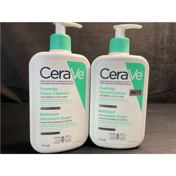 2 CeraVe Foaming Facial Cleansers (473ml) for Normal to Oily Skin - New