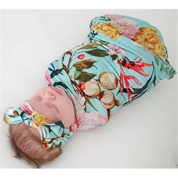 1 Posh Peanut Signature Baby Swaddle Set (Tuscan Teal) 1 Swaddle Blanket + 1 Headband - New