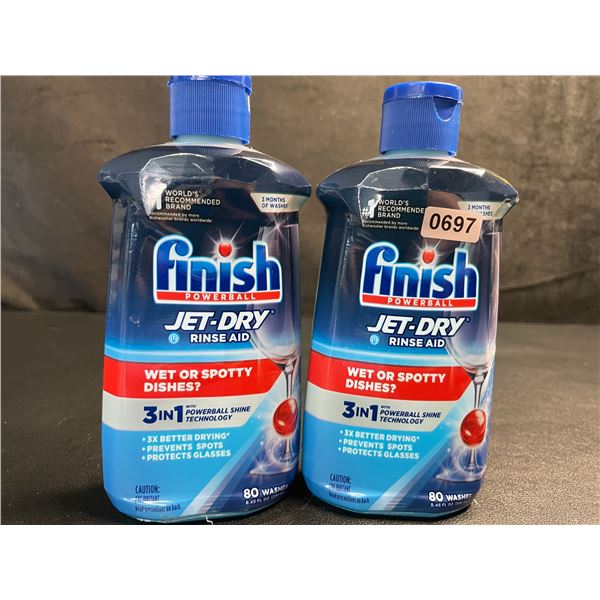 2 Finish Powerball Jet-Dry Dishwasher Rinse/Drying Aids (250ml Each) - New
