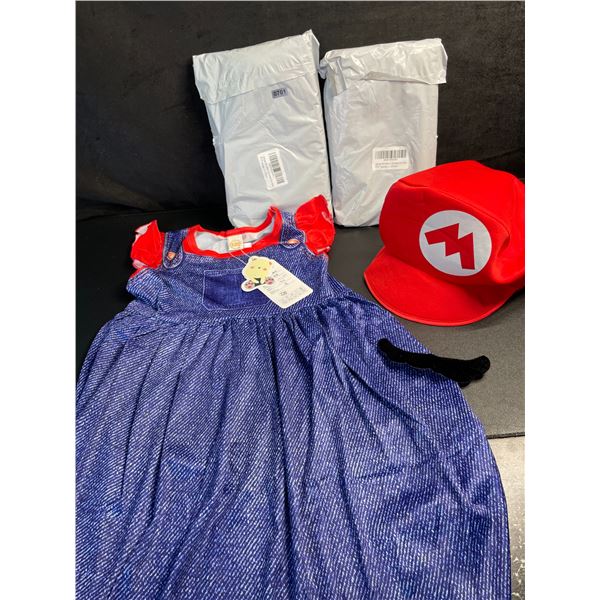 3 Girls Mario Costumes - Dress & Hat & Mustache Included in Each - Brand New