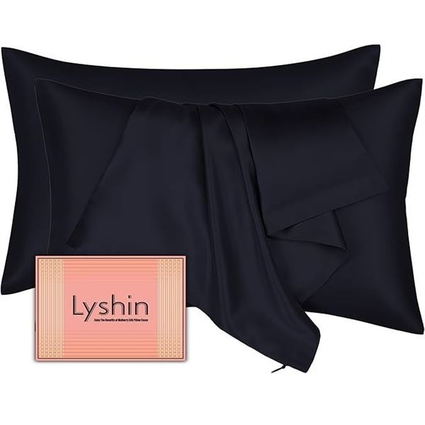 2 Packs of Lyshin Mulberry Silk Pillowcases (2 Per Pack) Navy Blue (20" x 26") - Brand New