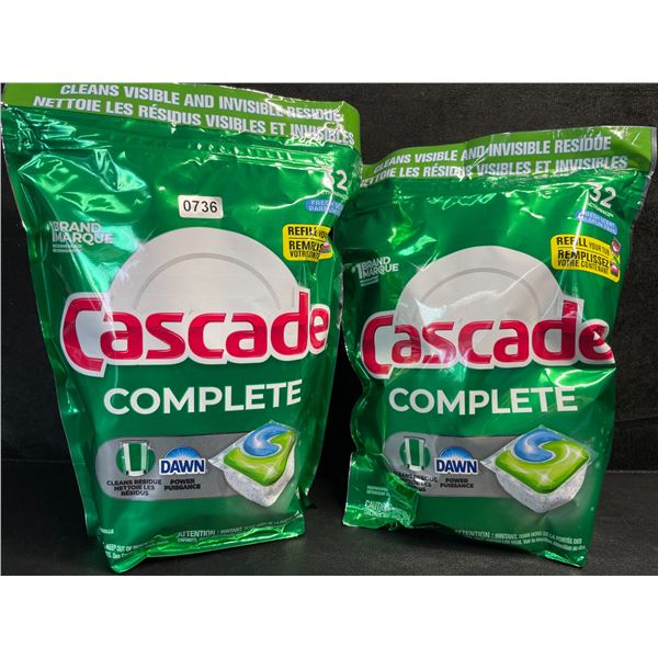 2 Bags of Cascade Complete Fresh Scent w/ Dawn Dishwasher Pods (32 Pods Each) - New