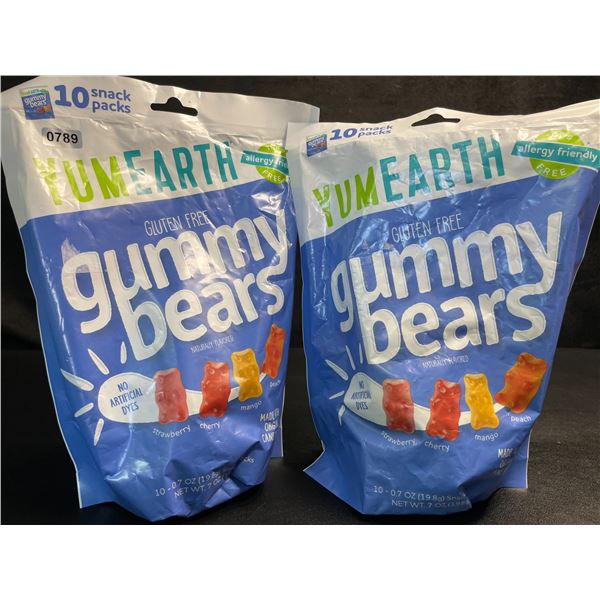 2 Bags of YumEarth Organic Gluten-Free Gummy Bears - 10 Snack Packs Each - New