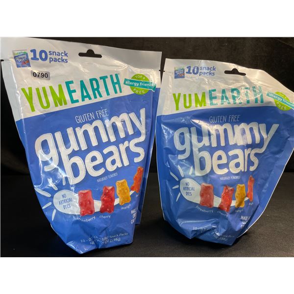 2 Bags of YumEarth Organic Gluten-Free Gummy Bears - 10 Snack Packs Each - New