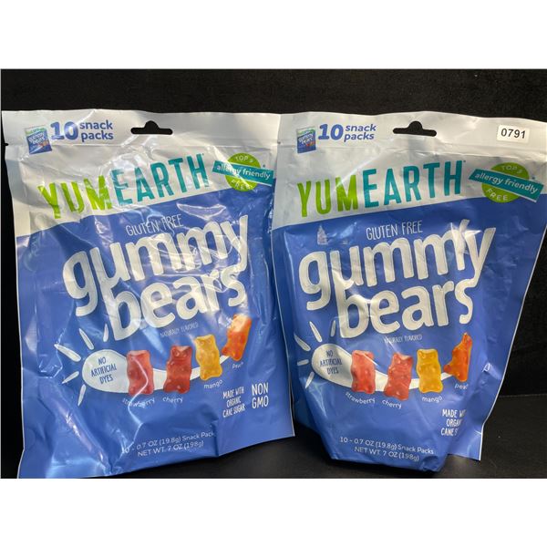 2 Bags of YumEarth Organic Gluten-Free Gummy Bears - 10 Snack Packs Each - New