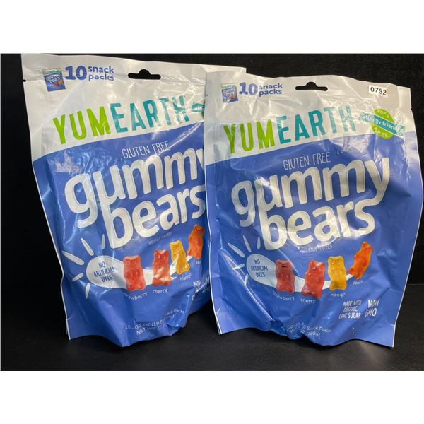 2 Bags of YumEarth Organic Gluten-Free Gummy Bears - 10 Snack Packs Each - New