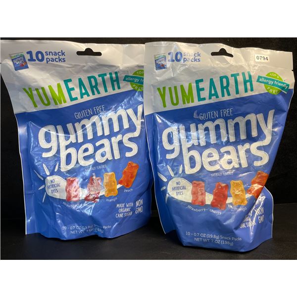 2 Bags of YumEarth Organic Gluten-Free Gummy Bears - 10 Snack Packs Each - New