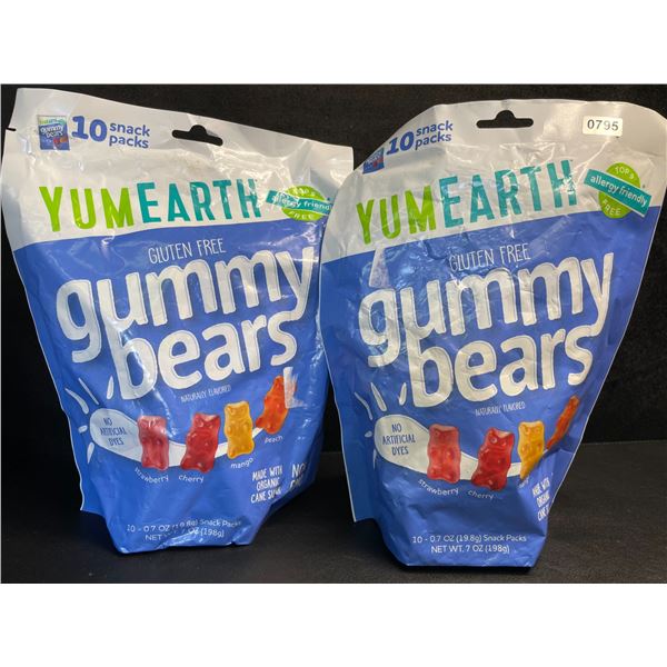 2 Bags of YumEarth Organic Gluten-Free Gummy Bears - 10 Snack Packs Each - New