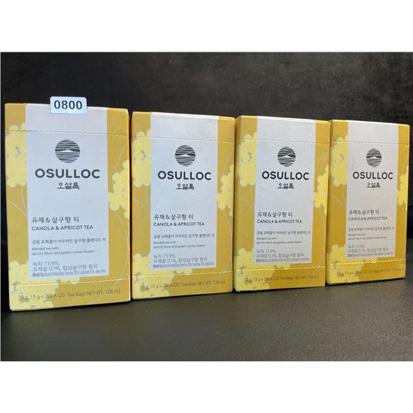 4 Boxes of OSULLOC Canola & Apricot Tea (30g) 20 Tea Bags Each - New