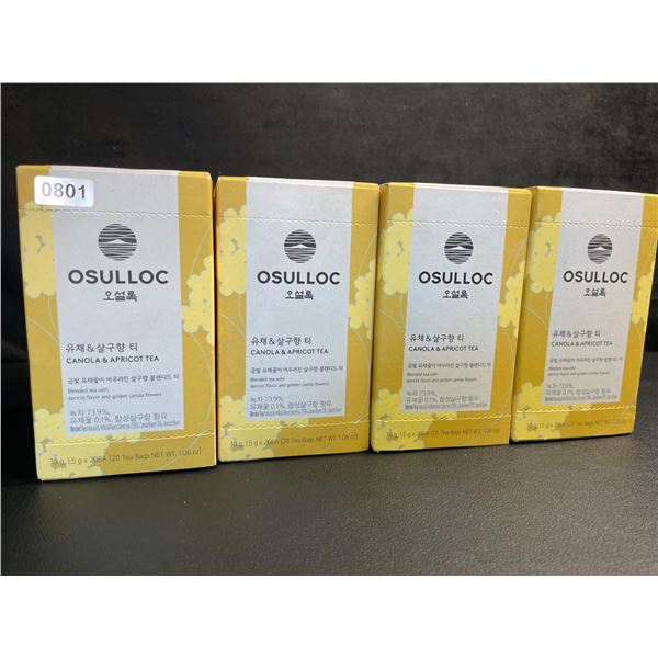 4 Boxes of OSULLOC Canola & Apricot Tea (30g) 20 Tea Bags Each - New