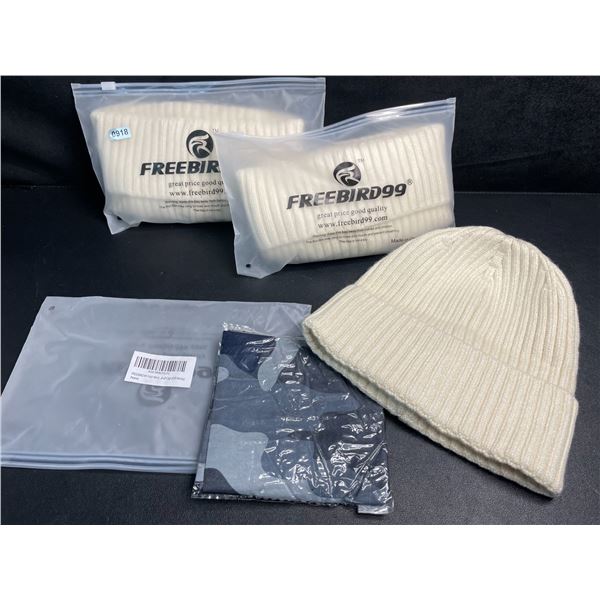 3 Knitted Winter Beanie Hats for Adults - Off-White Colour - New