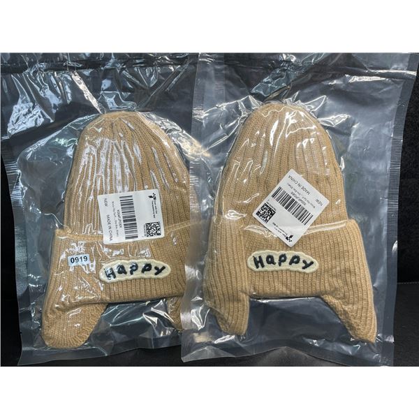 2 Winter Earflap Knitted Beanie Hats for Girls/Boys - Khaki Colour - New