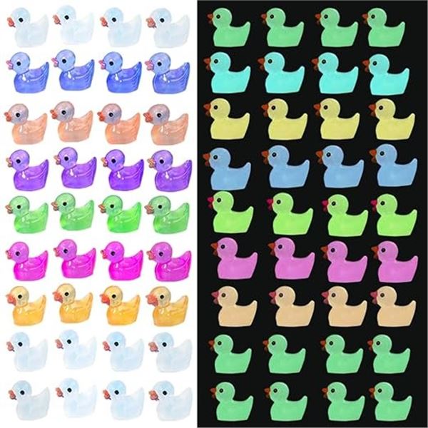 2 Packs (100PCS Each) Glow-In-The-Dark Luminous Mini Duck Figures/Mini Resin Ducks - New