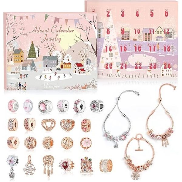 1 Jewelry Advent Calendar - Includes 3 Bracelets & 22 Charm Beads - New