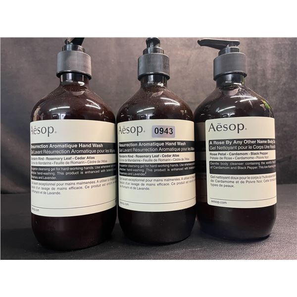 3 Bottles of AESOP Products (2x Hand Wash & 1x Body Cleanser) - New