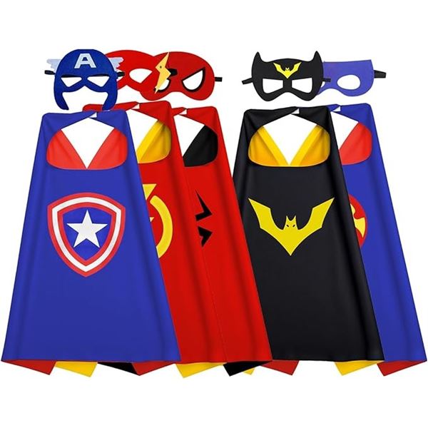 2 Kids Superhero Cape Sets/Costume Sets (5 Per Pack) with Slap Bracelets - New