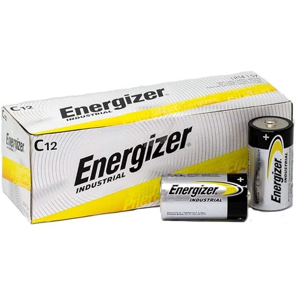 1 Box of Energizer EN93 Industrial C12 Alkaline Batteries (12 Pack) - New