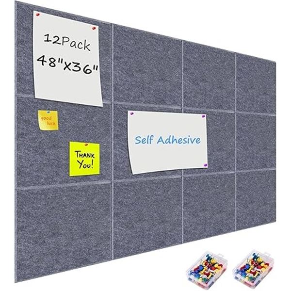 Olyzer 6-Pack Felt Bulletin Boards (12" x 12") with 100pc Push Pins - New