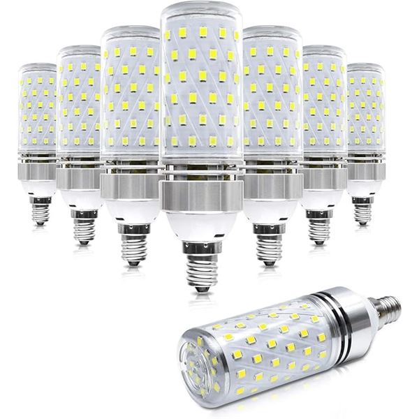 8-Pack of E12 LED Corn Bulbs; 16W 1500LM Bulbs - Daylight White 6000K - E12 Base - New