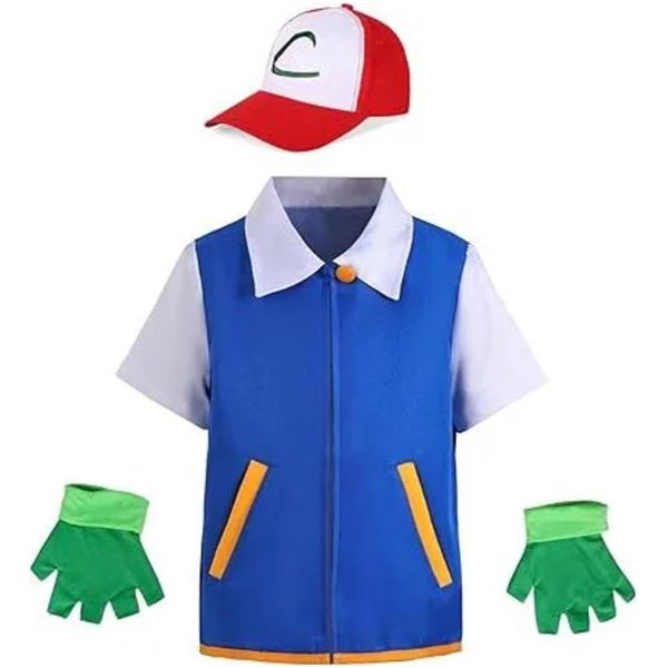 1 Halloween/Cosplay Pokemon Ask Ketchum Outfit with Vest/Hat/Gloves 3XL - New