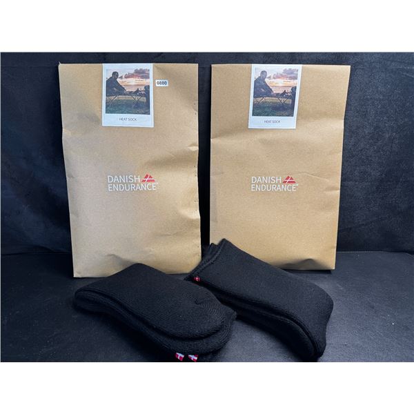 2 2-Packs of Danish Endurance Black Heat Socks Fits Men Size 9-12 and Women Size 11-13- New