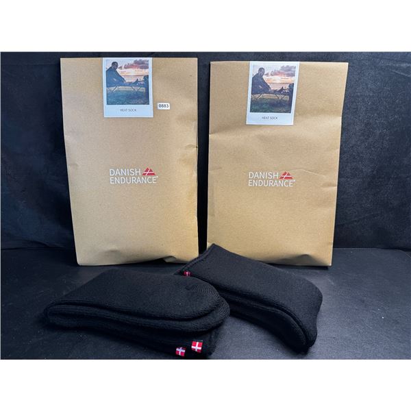 2 2-Packs of Danish Endurance Black Heat Socks Fits Men Size 9-12 and Women Size 11-13- New