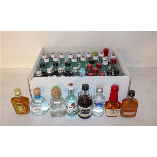 LOT OF 54 MINIATURE BOTTLES OF ALCOHOL 40-47%